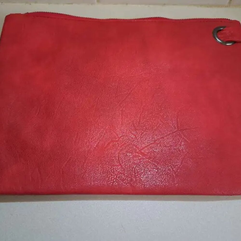 Large Envelope Clutch Bag Wristlet Chic & Elegant RED PU Leather - Picture 4 of 7